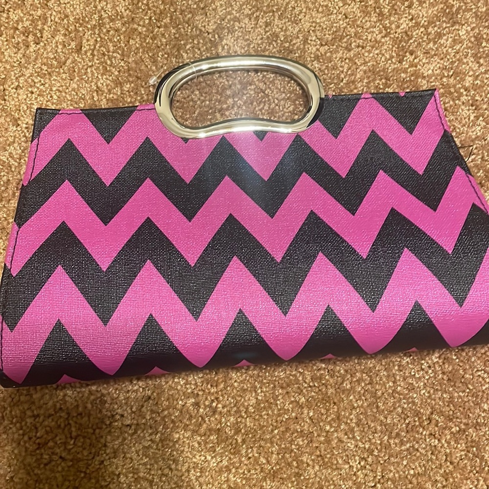 Black pink hand clutch